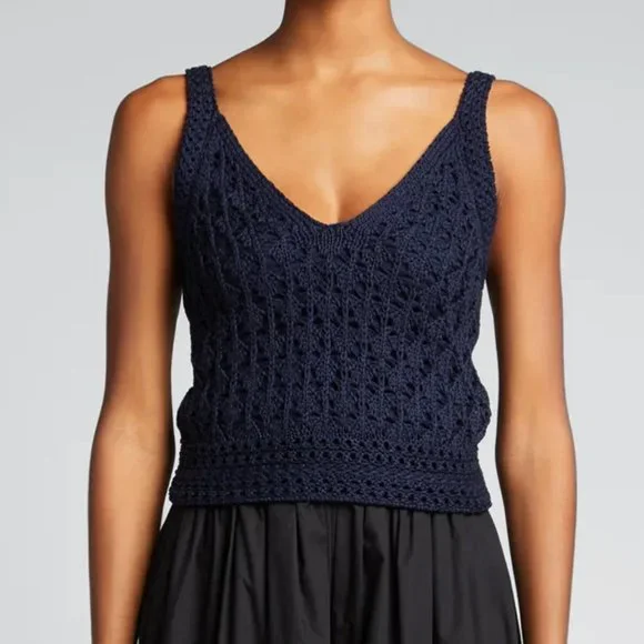 VINCE NAVY COTTON CROCHET SWEATER & TANK SET XXS/XS - Picture 2 of 15